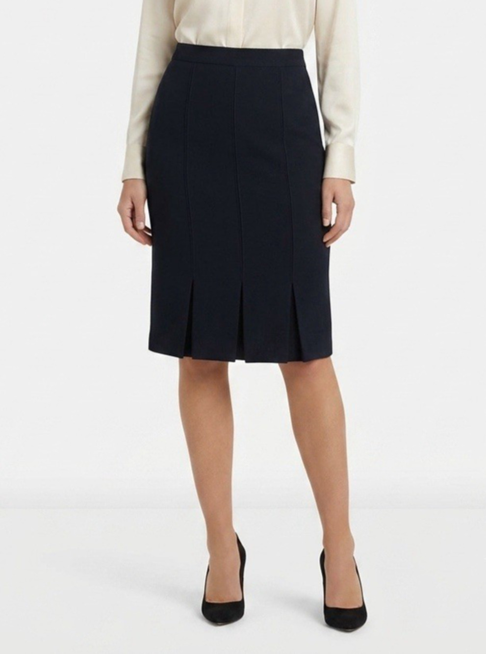 Exclusively Misook Skirt Knee a line Pleated Hem Black Work Career Classic M